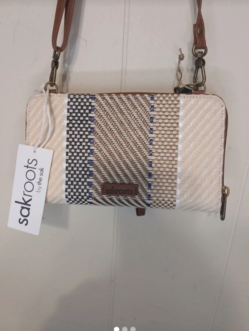 Woven Straw-Accent Brown Shoulder Bag